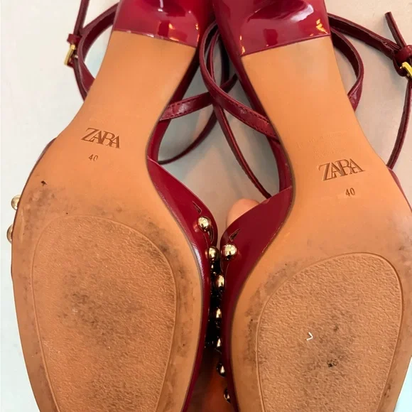 Zara Burgundy Gold Studded Sandals - Picture 2 of 4